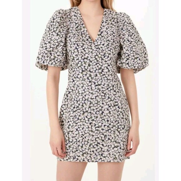 Free The Roses Embroidered Floral Mix Puff Sleeve Mini Dress Size Small - Picture 1 of 7